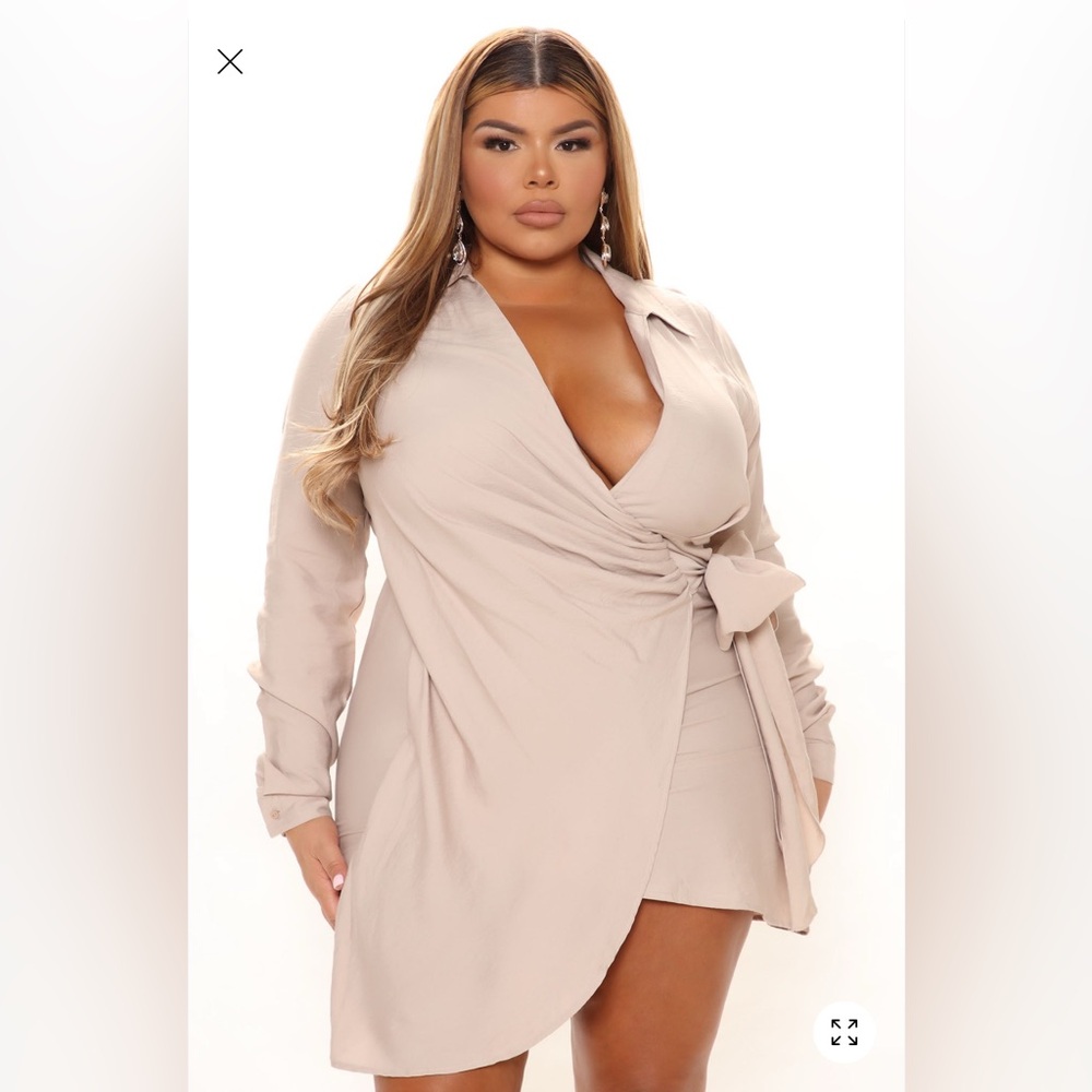 Fashion Nova It’s Happy Hour Beige Tan Wrap Mini Dress Size 2XL